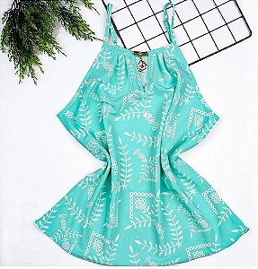 Blusa Regata Feminina Tecido Crepe Alça Fina com Pingente Azul Piscina