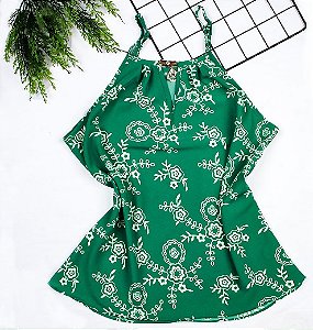 Blusa Regata Feminina Tecido Crepe Alça Fina com Pingente Verde