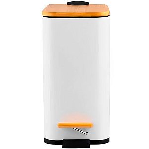 Lixeira de Metal Retangular PARAMOUNT Soft com Tampa de Bambu 05 Litros Branco