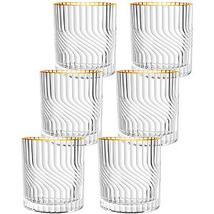 Jogo de Copos de Vidro FULL FIT Baixo Dunas com Filete 340 ml 06 Peças Dourado