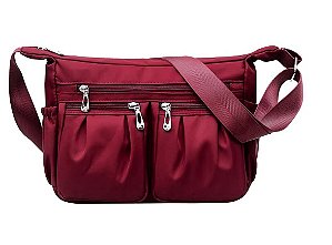 Bolsa Mensageiro Feminina com Estojo Alça Transversal Bolsos Interno e Externos Vermelho