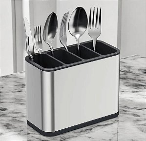 Escorredor Inox Porta Talheres com Divisória 18x13 cm