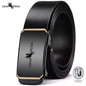 Cinto Masculino LEVO PULO de Alta Qualidade com Fivela Automática Couro Personalidade Casual 105 cm-130 cm Preto