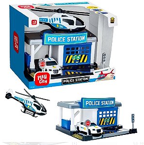 Brinquedo Estação de Polícia PLAYCITY Carrinho com Helicóptero