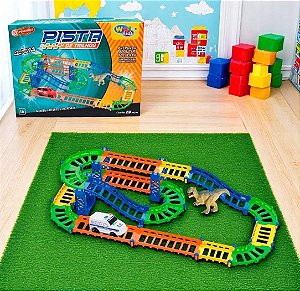 Brinquedo Pista de Trilhos WELLKIDS Dino Green com 69 Peças