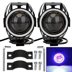 Conjunto Faróis de Motocicleta LED U7 Holofotes com 05 Peças em LED Angel Eyes Motocicleta Lâmpada Auxiliar Universal 125 W