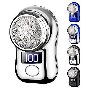 Barbeador Elétrico Portátil com Display Bateria LED USB Recarregável à Prova D'água Mini para Viagem Navalha Rotativa