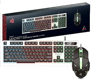 GAMES - Kit Teclado e Mouse KNUP MADSET Gamer Com Fio Led RGB Retro Iluminação