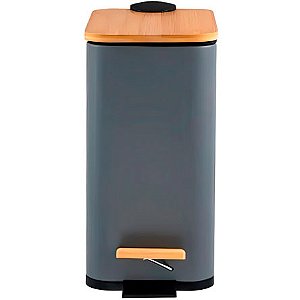 Lixeira PARAMOUNT de Metal e Bambu Retangular Soft de 05 litros Cinza