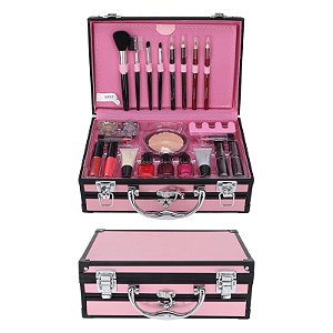Maleta de Maquiagem NAIL ART Sombra Delineador Facial Essencial Kit Completo Design Multifuncional Rosa