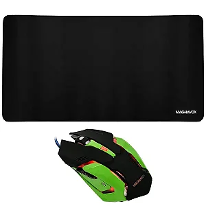 GAMES - Mouse Gaming MAGNAVOX até 2.400 DPI + Mousepad Preto com verde