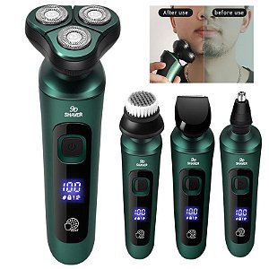 Barbeador 04 em 01 Elétrico Inteligente com Display Digital LCD com Três Cabeças Flutuante Navalha USB Recarregável Lavagem Multi-Função Faca de Barba