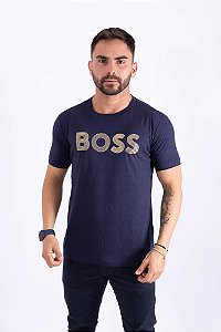 Camiseta Slim Fit Hugo Boss Azul Marinho Estampado