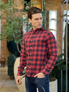 Camisa Custom Flannel Xadrez R.L Vermelho e Preto