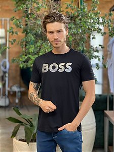Camiseta Slim Fit Hugo Boss Preto Estampado