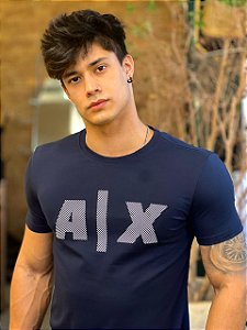 Camiseta Slim Fit AX Azul Marinho Estampado