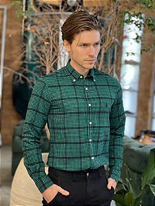 Camisa Custom Flannel Xadrez R.L Verde e Preto