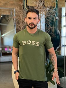 Camiseta Slim Fit Hugo Boss Verde Militar Estampado