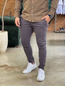 Calça Sarja RL Chino Stretch Slim Fit Cinza Chumbo