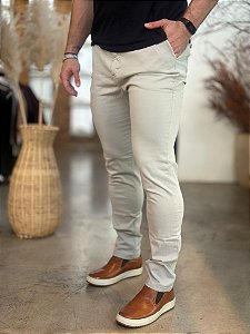 Calça Sarja RL Chino Stretch Slim Fit Cinza Claro