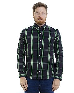 Camisa RL Manga Longa Algodão Xadrez Preto e Verde