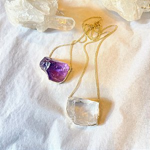 Escapulário Pedra Bruta ametista e cristal