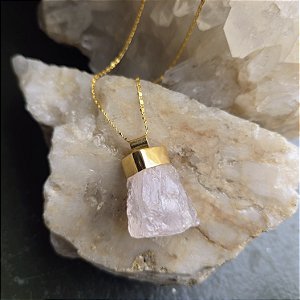 Pingente Quartzo Rosa Dourado