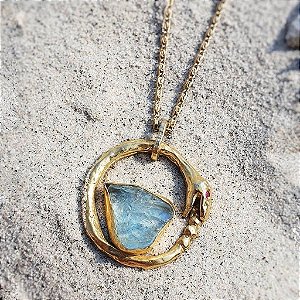 Pingente Ouroboros água -marinha