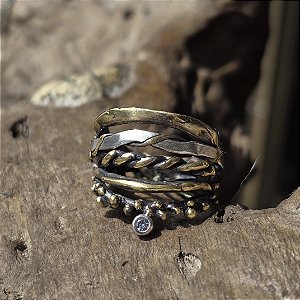 Anel trio joia bruta Dourado