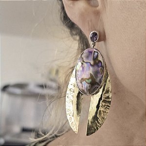 Brinco Besouro Ametista e Abalone