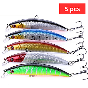 Kit 05 Iscas Artificiais Meia Água de 9cm 8g Pesca Tucunaré Traíra Dourado Robalo Black Bass