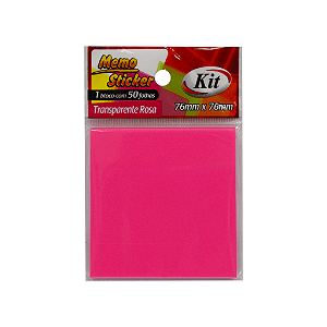Bloco para Recado 76 x 76mm Transparente Rosa com 50 Folhas