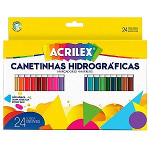 Canetinha Hidrográfica Acrilex Grande – Cores Vivas e Traço Suave - 24 Cores