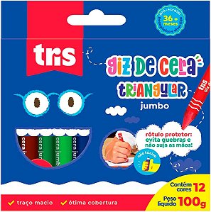 Giz de Cera Jumbo com 12 Cores – Macio, Colorido e Ideal para Crianças - TRIS