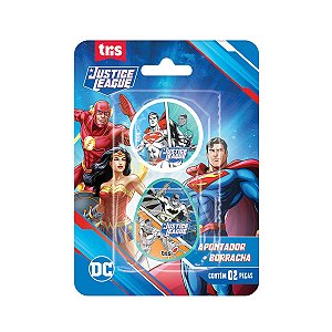 Kit Apontador com Depósito + Borracha Liga da Justiça TRIS – Original