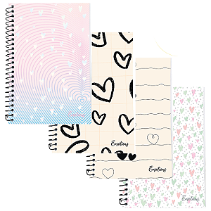 Caderno Espiral 1/4 Emotions Capa Dura 96 Folhas KIT