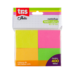 Notas Autoadesivas Colors Holic Pop T003 Tris com 4 Blocos 100 Folhas