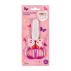 Tesoura Escolar Butterfly Infantil com Ponta Arredondada - Fofy