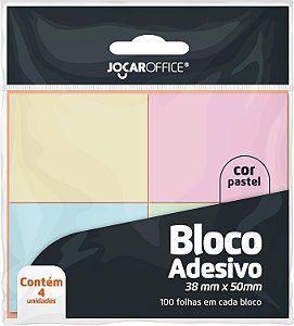 Bloco Adesivo Colorido Pastel 38 mm × 50 mm 4 Blocos – Jocar Office