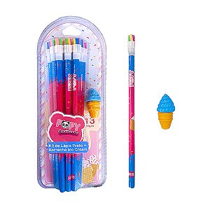 Kit tde lápis preto e borracha Ice Cream - Fofy
