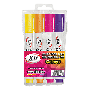 Marcador para Quadro Branco - Cartela com 4 - KIT