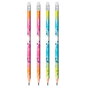 Kit com 4 Lápis Preto Maped Mini Cute HB com Borracha