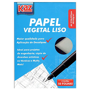 Papel Vegetal KAZ A4 com 50 Folhas – Alta Transparência