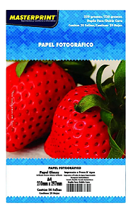Papel Fotográfico Dupla Face 220g A4 Glossy Branco Masterprint 20 Folhas