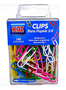 Clips para Papel Kaz Colorido 2/0 – Caixa com 100 Unidades