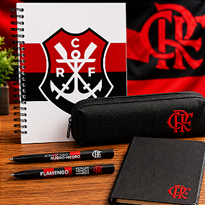 Kit Presente Flamengo Oficial Branco – Caderno, Estojo e Canetas Licenciadas