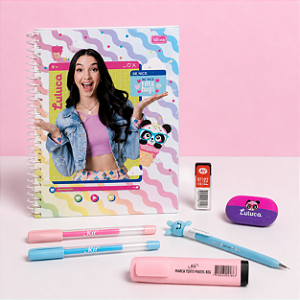 Kit Presenteável Luluca – Caderno, Caneta, Lapiseira, Grafite, Borracha e Marca-Texto