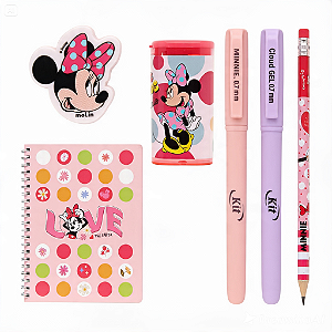 Kit Presenteável Oficial da Minnie Love – Caderno, Lápis e Acessórios de Escrita
