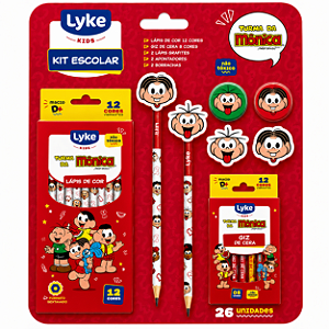Kit Escolar 27 Peças LYKE Turma da Mônica – Material Escolar Completo