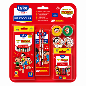 Kit Escolar 27 Peças LYKE Turma da Mônica – Material Escolar Completo